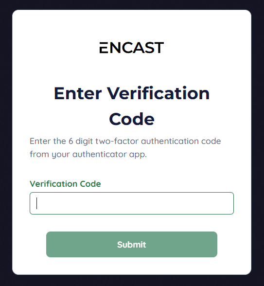 Encast Two-Factor Verification Screen